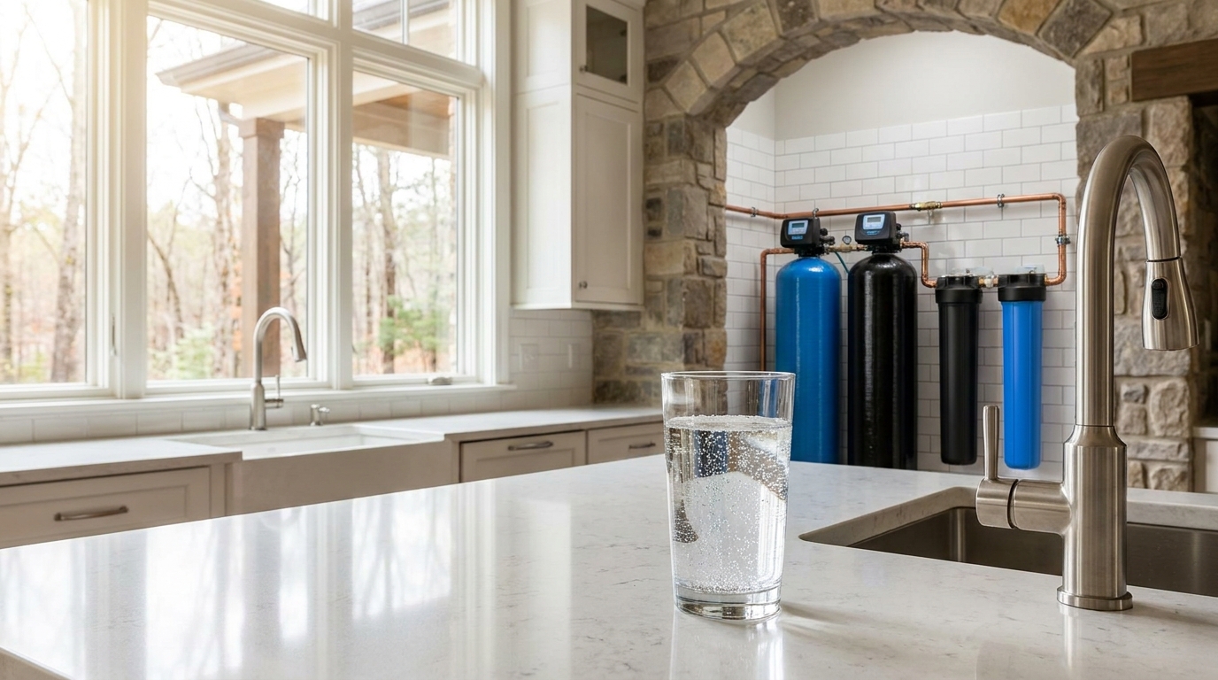 Iron filters for water system installed in a North Georgia home providing crystal clear drinking water